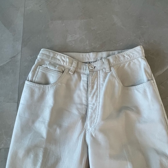 Anne Klein Women LEATHER Jean Pant Creamy White Color Size Medium Zipper Front - Picture 2 of 8
